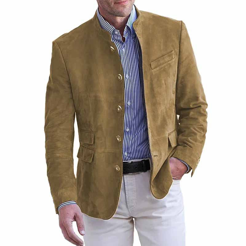 Herren Veloursleder Blazer mit Stehkragen und Pattentaschen EB
