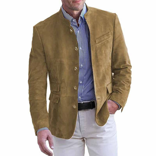 Herren Veloursleder Blazer mit Stehkragen und Pattentaschen EB