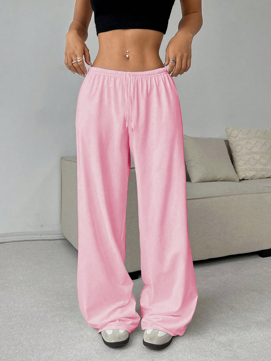 Damen nan weiter Highwaist Palazzo-Jogger mit elastischem Komfortbund, Kordelzug und seitlichen Eingrifftaschen EB