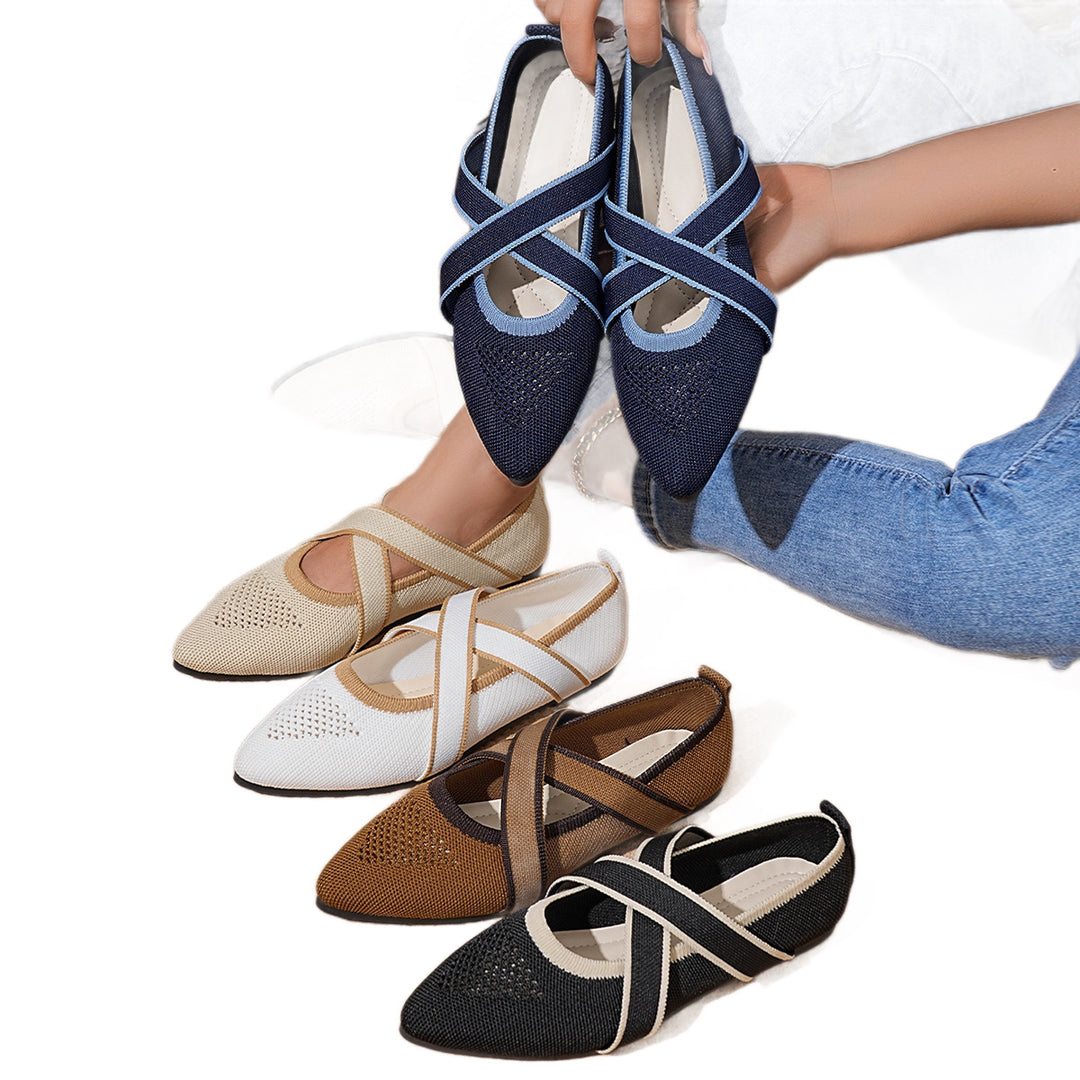 Damen elegante Flachschuhe mit überkreuztem Riemendesign EB