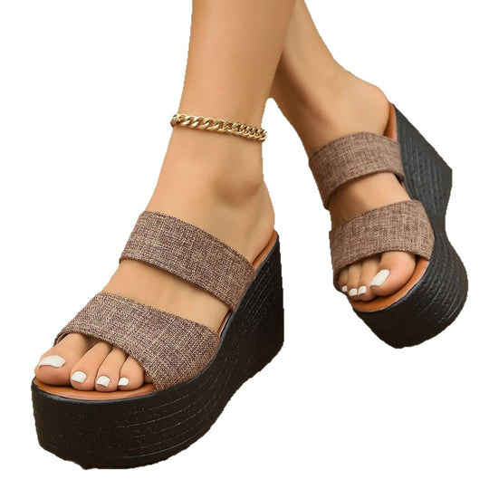 Damen Wedge-Pantoletten mit modischem doppelschichtigen Riemendesign EB