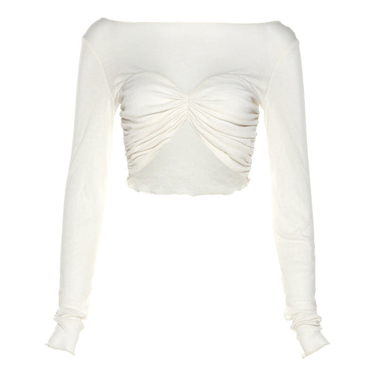 Damen Langarm Cropped Top mit gerafftem Design und schulterfreiem Look EB