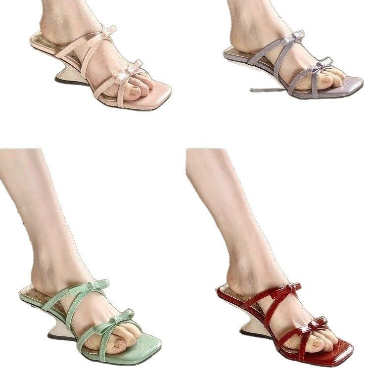 Damen elegante Mules mit zartem Schleifenakzent EB