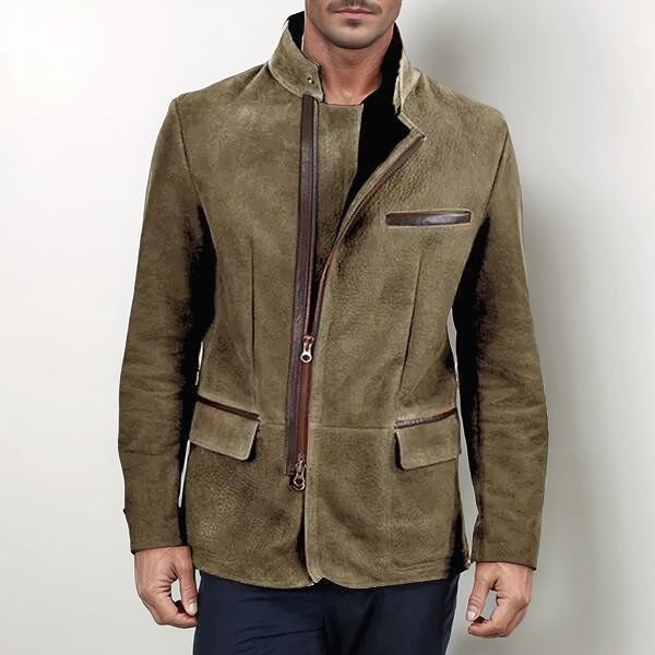 Herren nan elegante Wildlederjacke mit Stehkragen und verdecktem Reißverschluss EB