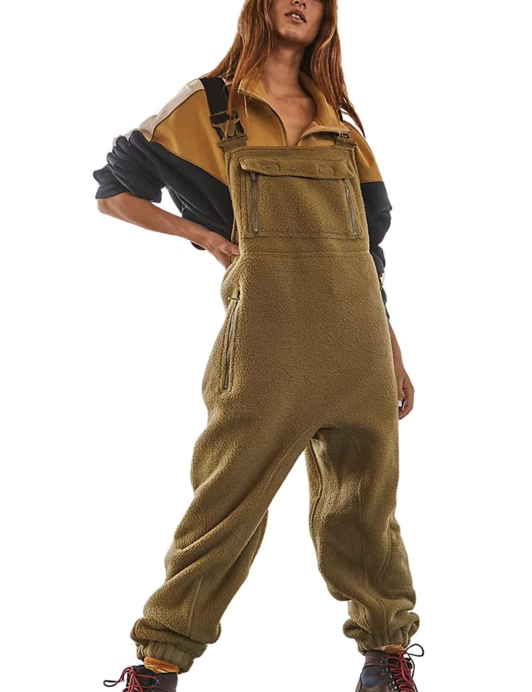 Damen Flauschiger Overall mit verstellbaren Trägern und Eingrifftaschen EB