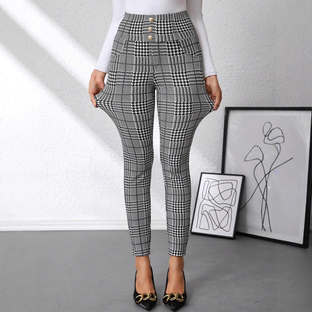 Damen Karierten High-Waist Hosen EB