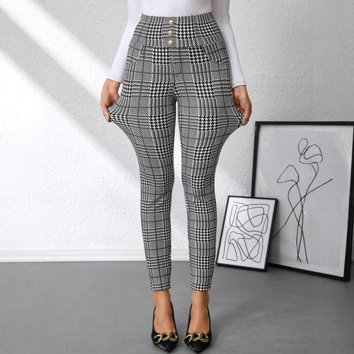 Damen Karierten High-Waist Hosen EB