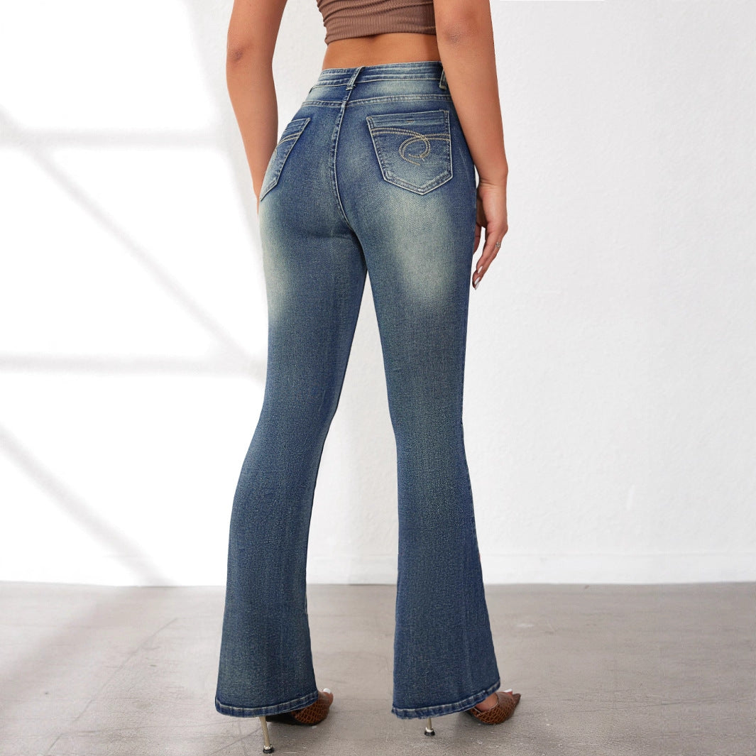 Damen Flared Jeans im Vintage-Stil mit hohem Bund und modischen Waschungen EB