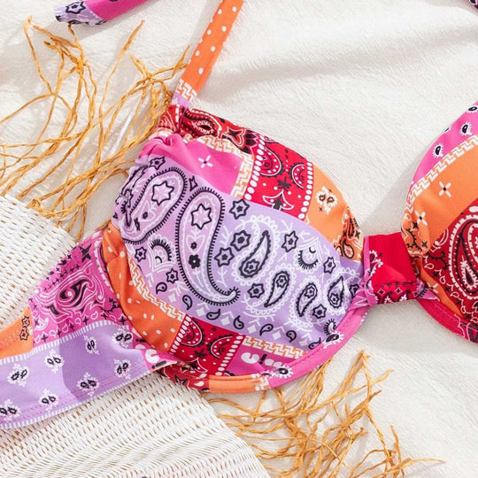 Damen Triangel-Bikini mit verstellbarem Unterteil und einzigartigem Muster EB