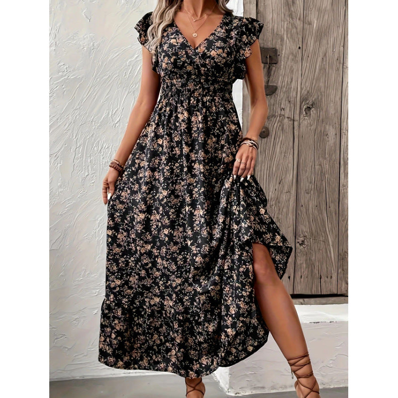 Damen Maxikleid mit floralem Design und voluminösen Ärmeln EB