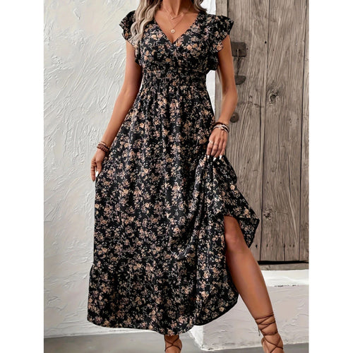Damen Maxikleid mit floralem Design und voluminösen Ärmeln EB