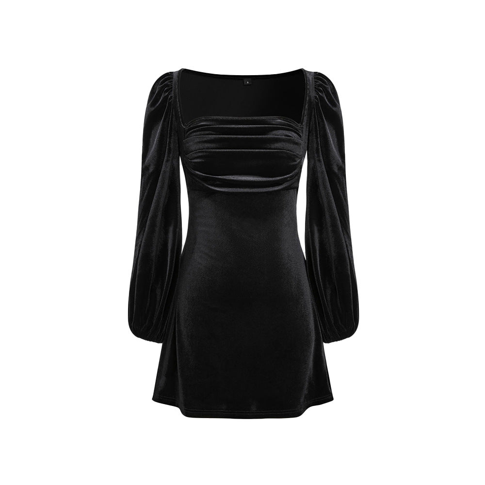 Damen Samt-Minikleid mit quadratischem Ausschnitt gerafftem Bustier und Ballonärmeln Eichborn Berlin