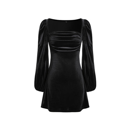 Damen Samt-Minikleid mit quadratischem Ausschnitt gerafftem Bustier und Ballonärmeln Eichborn Berlin