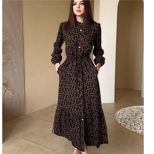 Damen Maxikleid mit taillierbarem Bindegürtel EB