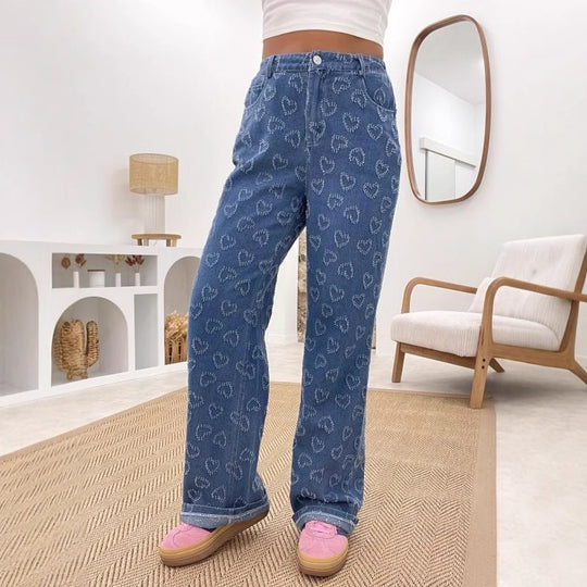 Damen Weite Jeans im verspielten Herzdesign EB