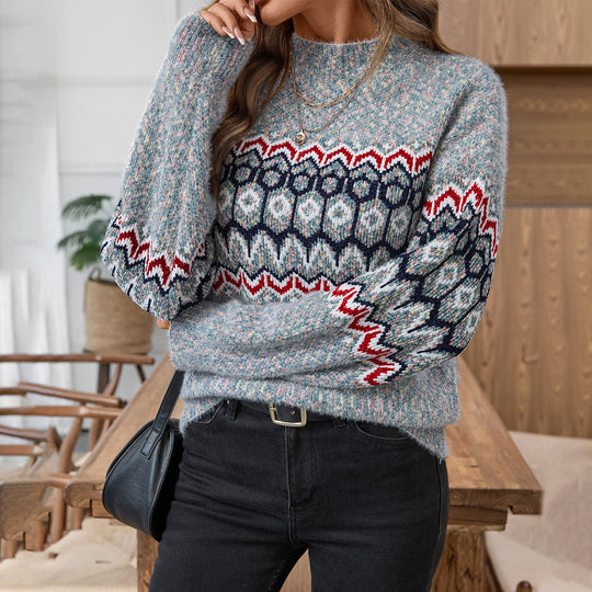 Damen Strickpullover mit geometrischem Muster und weitem Schnitt EB