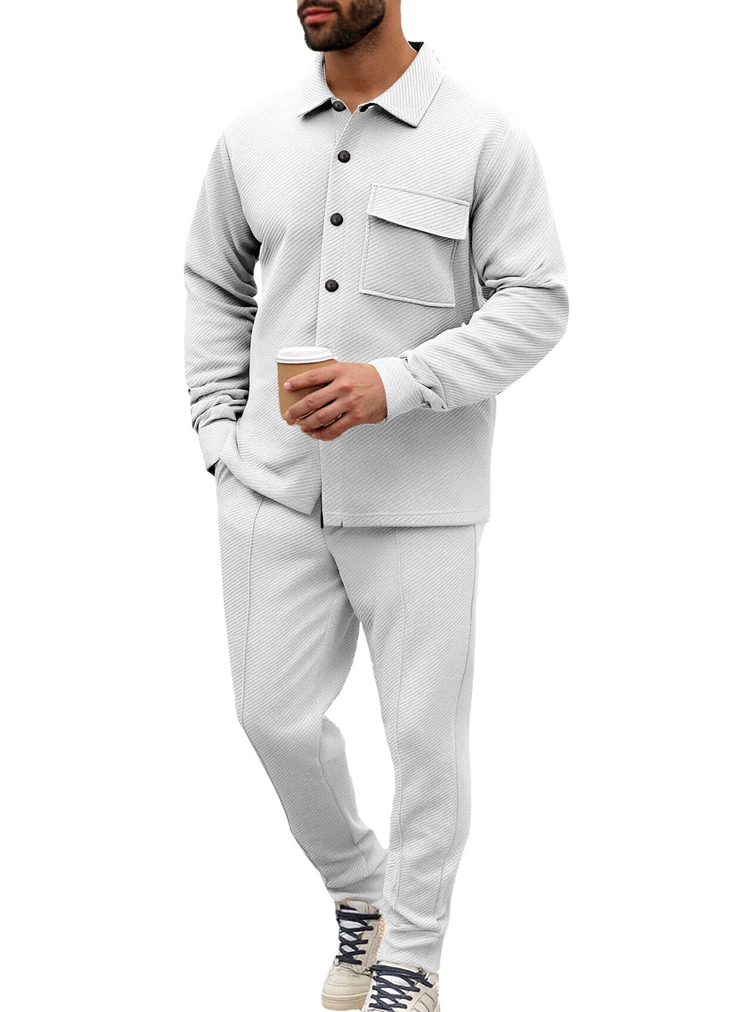 Herren nan Hemdenjacke-Set mit aufgesetzter Klappentasche und konischer Komforthose EB