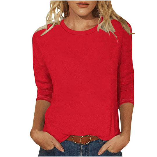 Damen nan lässiges 3/4-Arm Shirt mit Rundhalsausschnitt, lockerer Passform und seitlichen Schlitzen EB