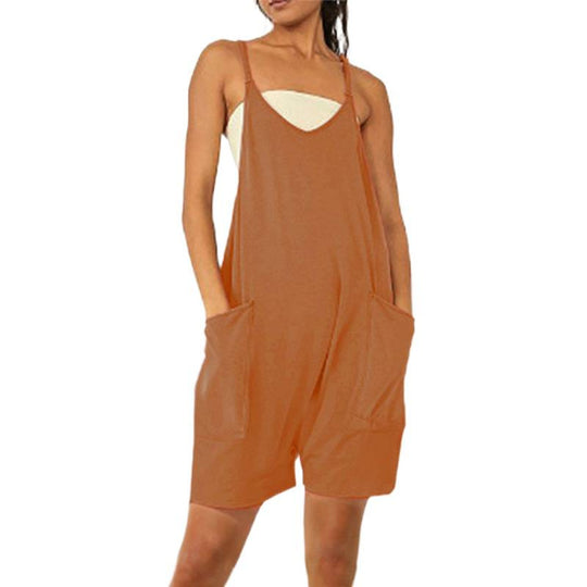 Damen Lässiger Jumpsuit mit tiefem Ausschnitt und praktischen Taschen EB