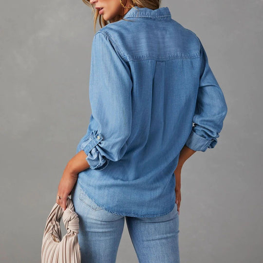 Damen Denim-Hemd mit praktischen Brusttaschen und lässigem Schnitt EB