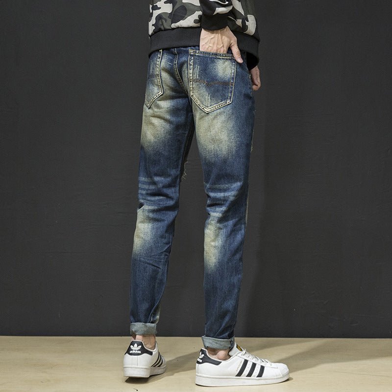 Herren Zerrissene Slim Fit Jeans im lässigen Stil EB