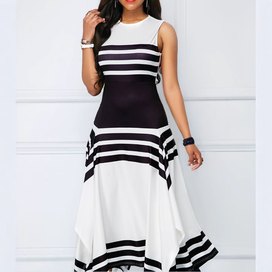Damen asymmetrisches Maxikleid mit Streifenmuster EB