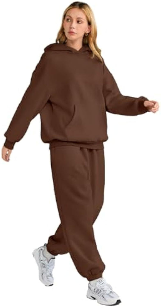 Damen Lässiges Hoodie-Jogging-Set aus French Terry mit Oversize-Kapuzenpullover und hochgeschnittener Jogginghose EB