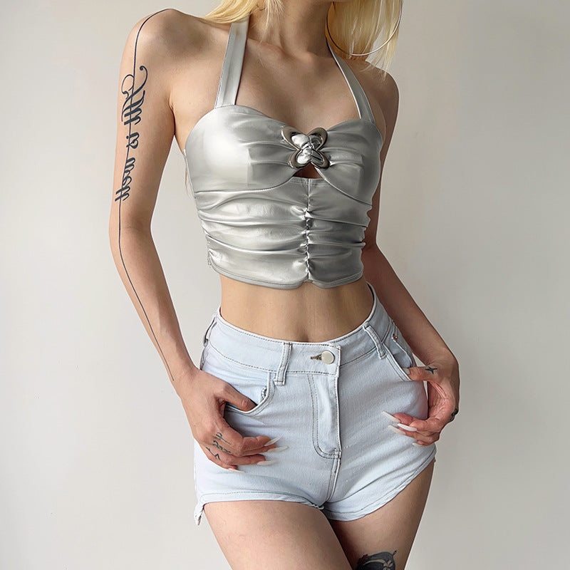 Damen Metallic Crop Top EB