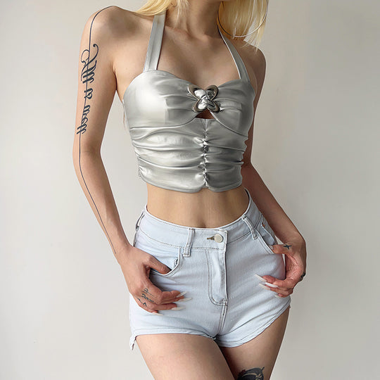 Damen Metallic Crop Top EB