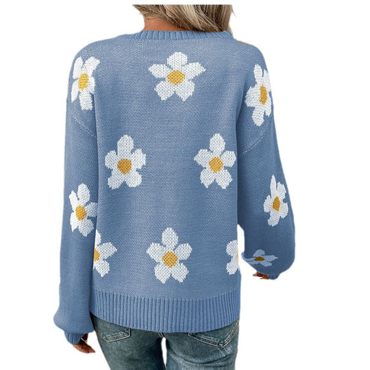 Damen Strickpullover mit floralen Akzenten und weitem Schnitt EB