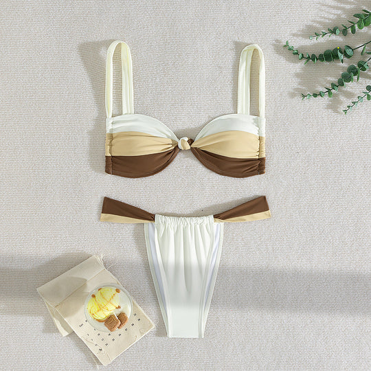 Damen Triangel-Bikini mit elastischem Bund und modischem Knotendesign EB