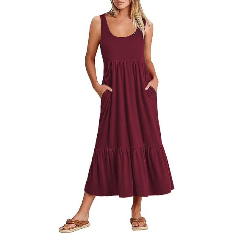 Damen Sommerliches Maxikleid mit praktischen Taschen und voluminösem Saum EB