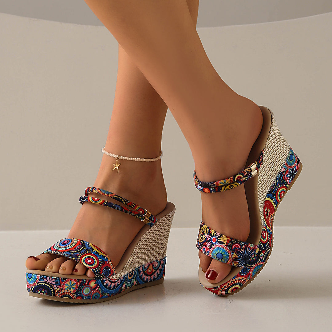 Damen Wedge-Pantoletten mit floralem Design und raffiniertem Riemen EB