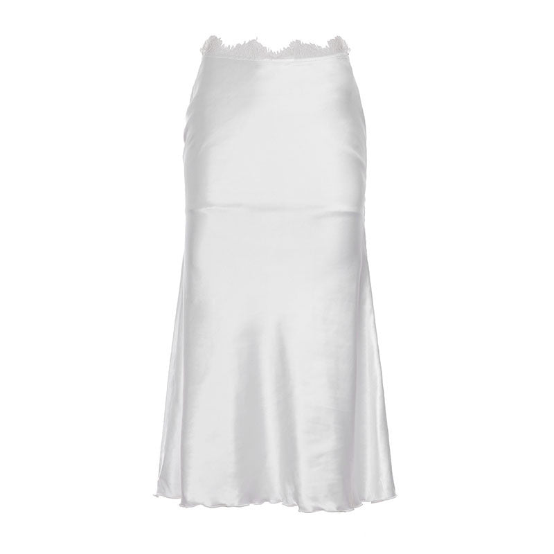 Damen elegantes Satin-Kleid mit feinen Spitzenakzenten EB