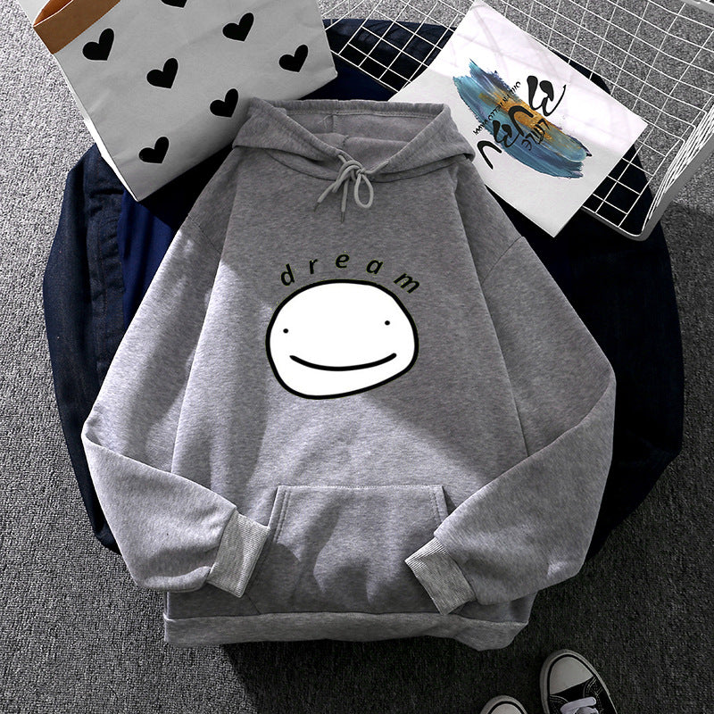 Unisex nan Oversize-Kapuzenpullover mit minimalistischem Smiley-Print, weichem Fleece-Innenfutter und praktischer Kängurutasche EB
