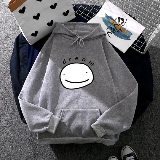 Unisex nan Oversize-Kapuzenpullover mit minimalistischem Smiley-Print, weichem Fleece-Innenfutter und praktischer Kängurutasche EB