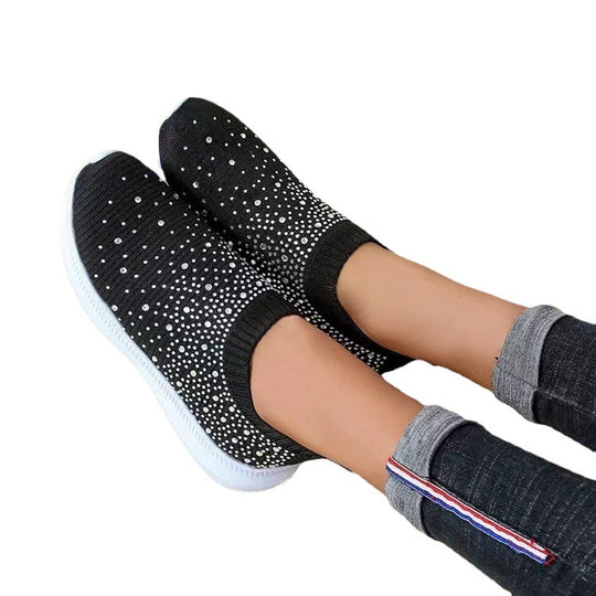 Damen Schnürlose Sneakers mit funkelnden Ziersteinen EB