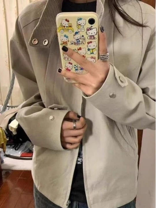 Damen Lässige Cordjacke mit modischer Knopfdetail EB