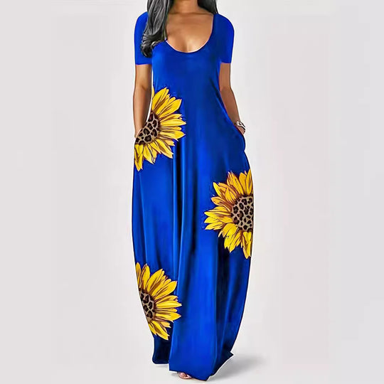 Damen Maxikleid mit floralen Akzenten und praktischen Taschen EB