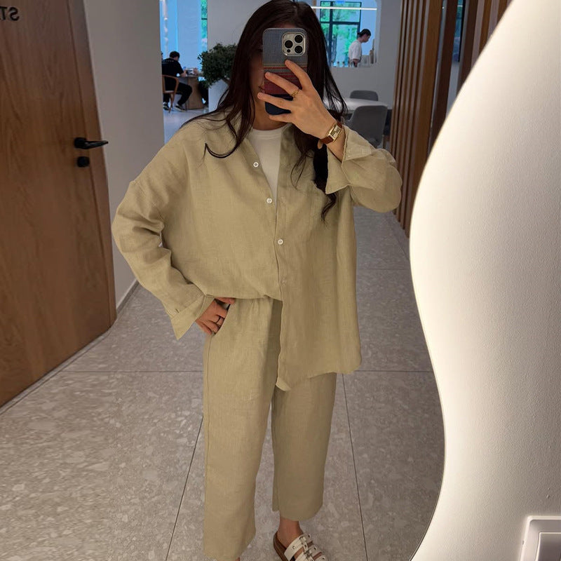 Damen leichte Leinenloungewear mit lockerer Passform EB