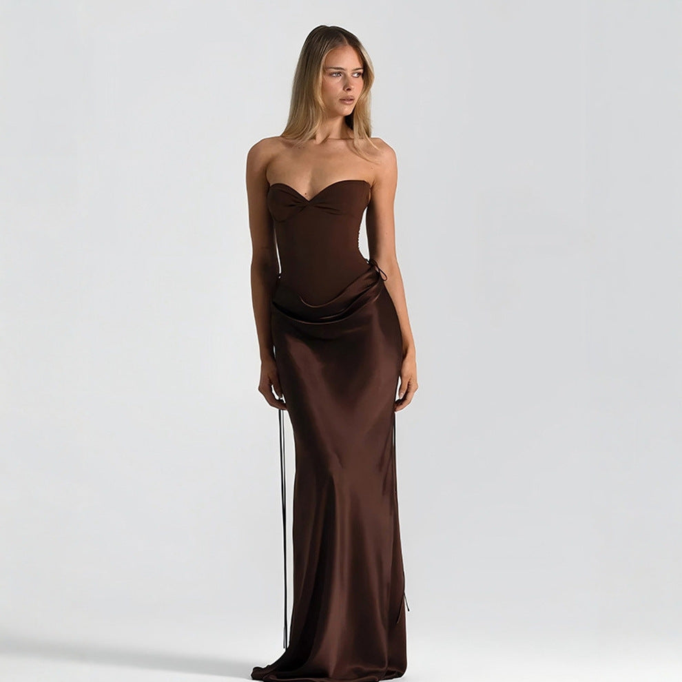 Damen elegantes figurbetontes Abendkleid mit raffiniertem Rüschendesign und verstellbaren Trägern EB