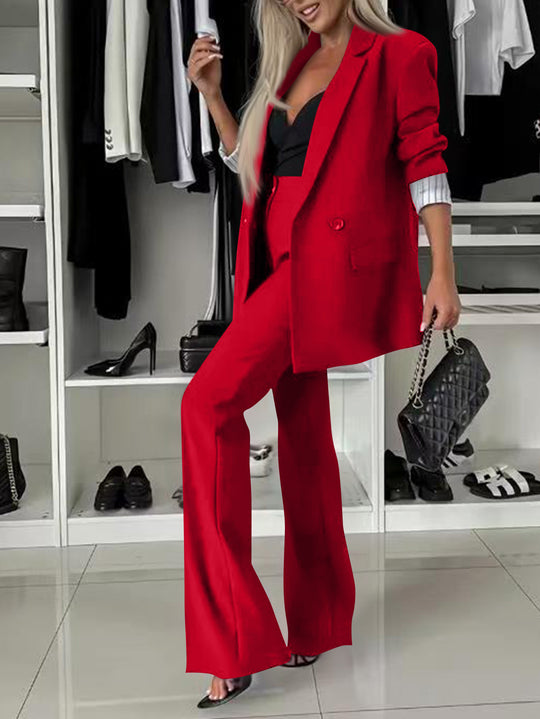 Damen Oversize-Longblazer und hochtailliertes Palazzo-Hose-Set EB