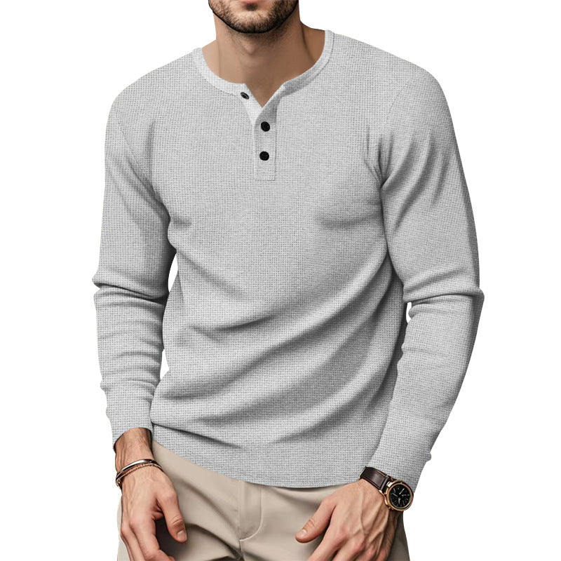 Herren Langarm Henley-Oberteil mit strukturierter Oberfläche EB