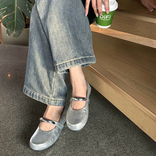 Damen Ballerina-Schuhe mit modischer Schnallenverzierung und pantentlicher Passform EB