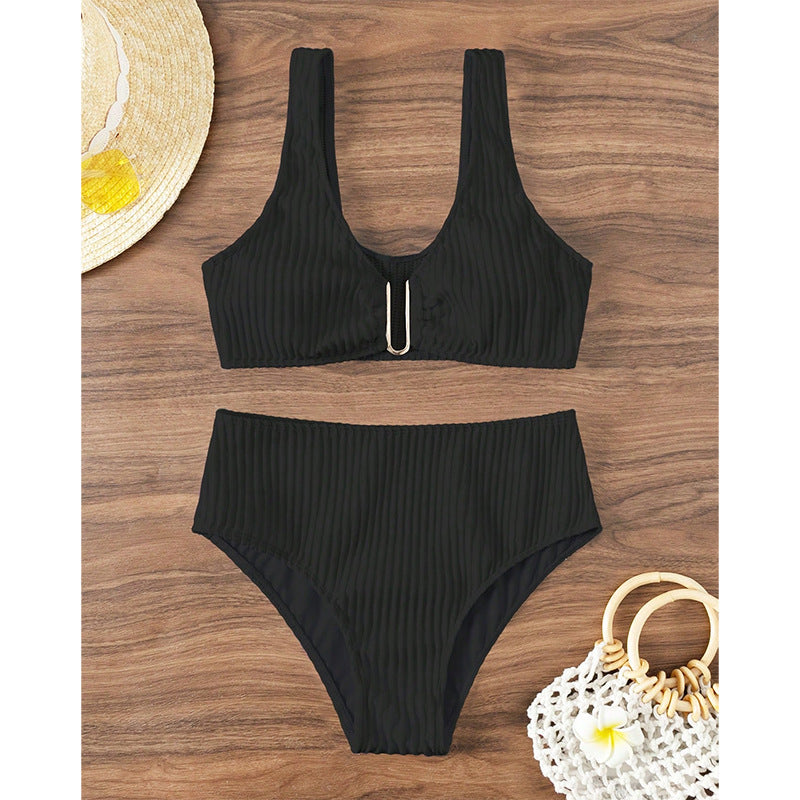 Damen Hoch geschnittener Bikini mit elegantem Reißverschluss EB