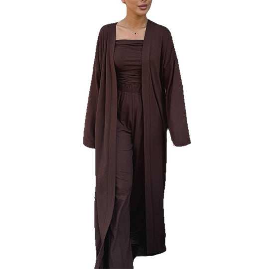 Damen Loungewear-Ensemble mit langem Kimono und schmalem Oberteil EB