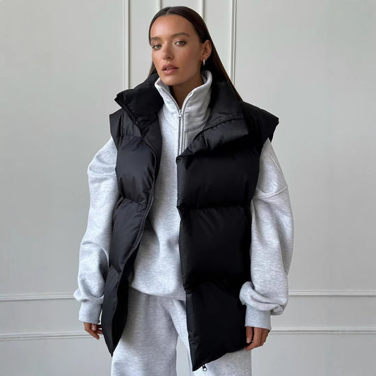 Damen Steppweste mit hohem Kragen und Taschen EB