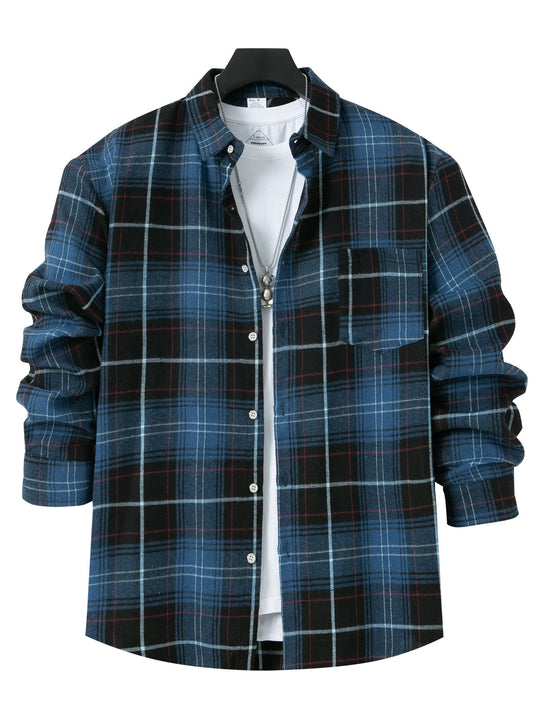 Herren Flanellhemd mit modernem Karo-Muster und Brusttasche EB