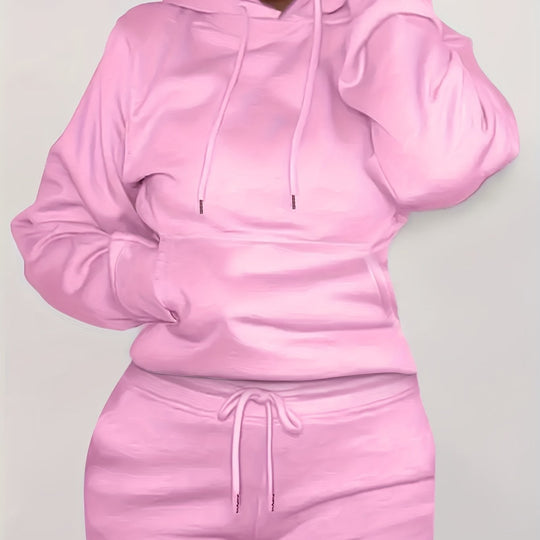 Damen nan figurbetontes Hoodie-und Taillenrock-Set mit Kängurutasche und Tunnelzug EB