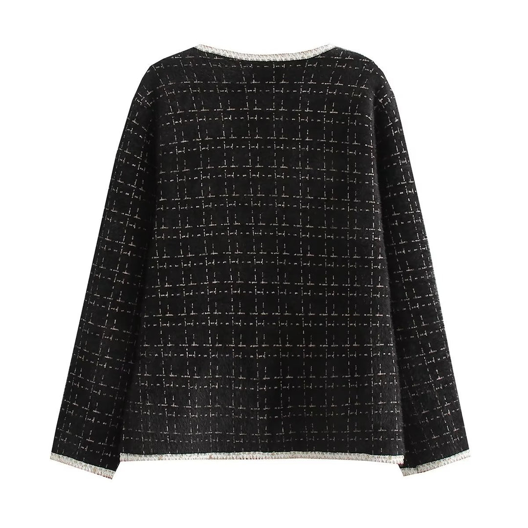 Damen Strukturierte Bouclé-Jacke mit dekorativen Perlen und Taschen EB
